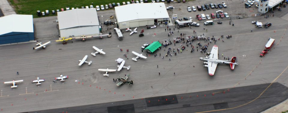 Aerial view of the runway during an event at Logan-Cache Airport.