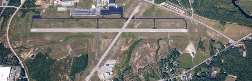 Auburn-Lewiston Airport aerial view of the runways.