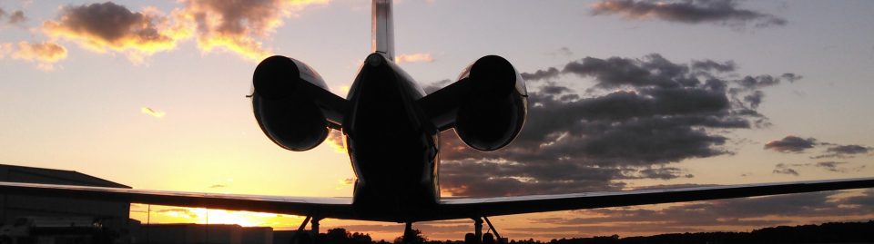 A gulfstream airplane during sunset at the Allen County Regional Airport.